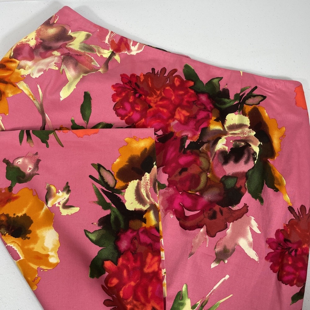 Talbots Skirt Women's Size 14W Floral Pink Lined Cotton Stretch Career NWT